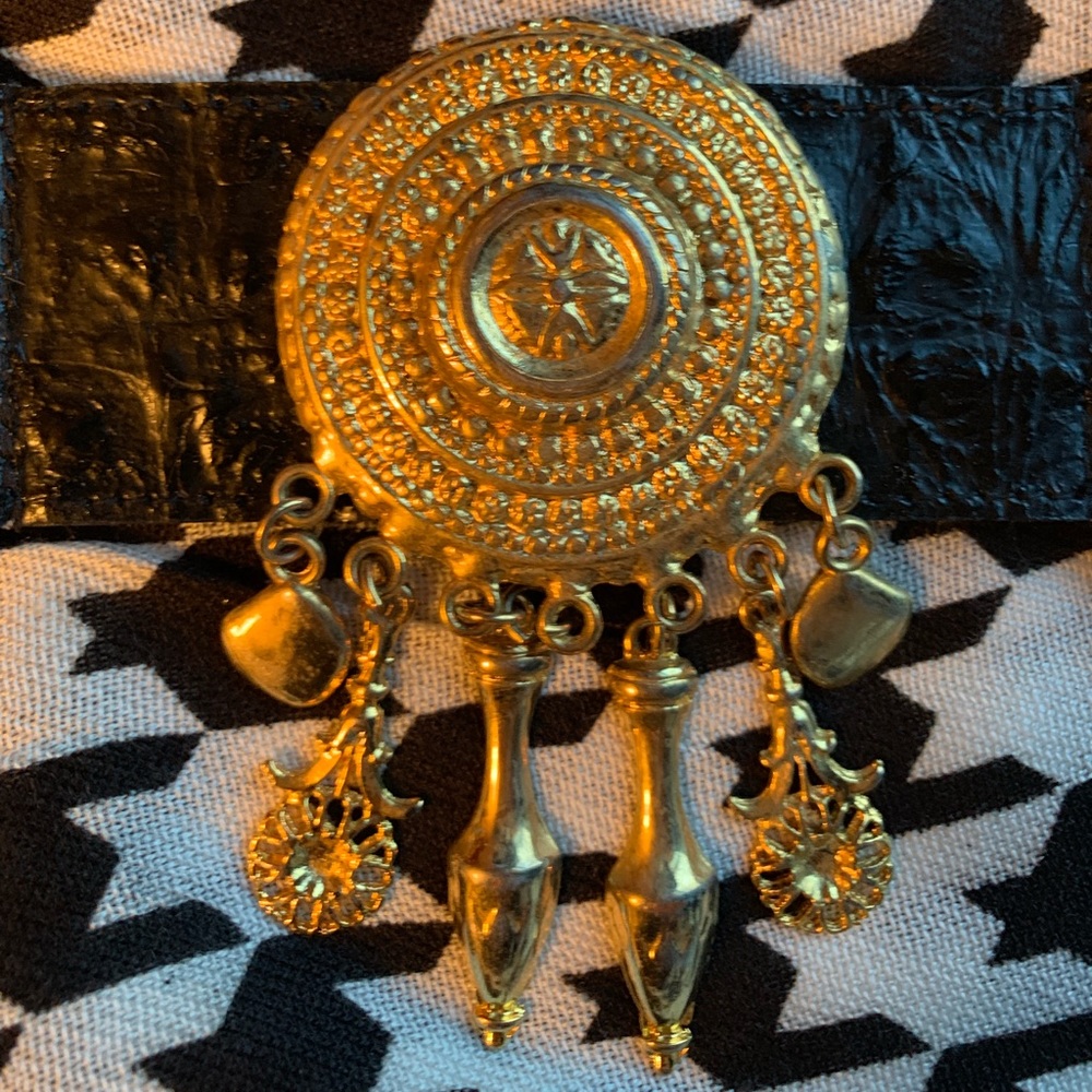 Black “Alligator “ Like Leather Belt w/gold